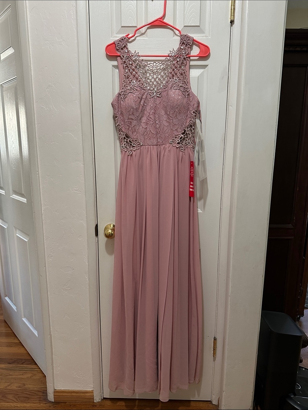 City Triangles Dusty Rose Lace Bodice Chiffon Prom Dress, Size 7